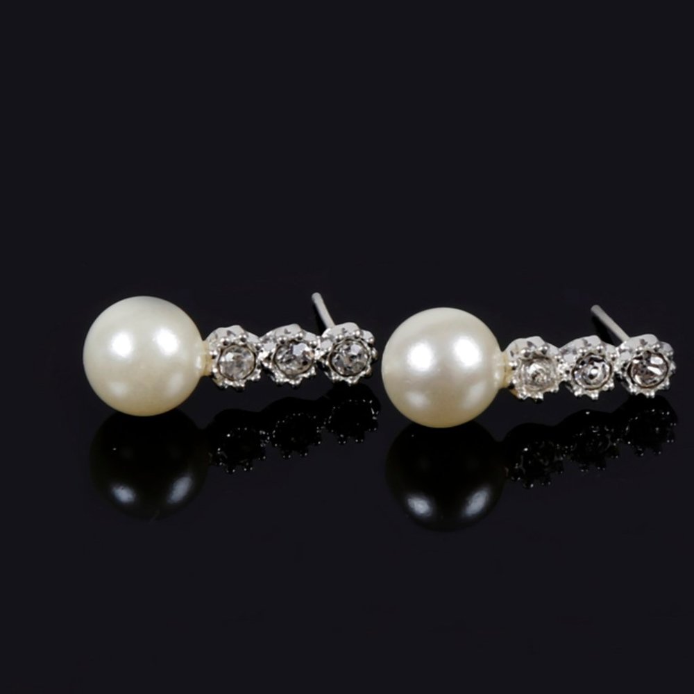 1CT Diamond Pearl Drop Wedding Pierced Earrings - Picture 5 of 6